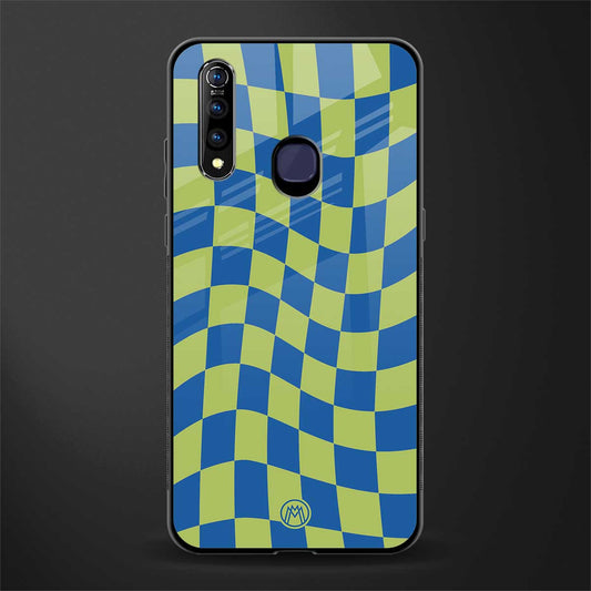 green blue trippy check pattern glass case for vivo z1 pro image
