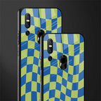 green blue trippy check pattern glass case for vivo v15 image-2