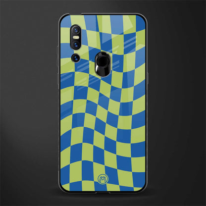 green blue trippy check pattern glass case for vivo v15 image