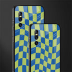 green blue trippy check pattern glass case for vivo v15 pro image-2