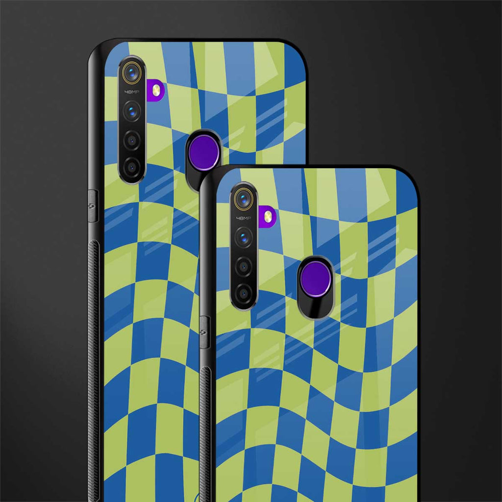 green blue trippy check pattern glass case for realme 5i image-2