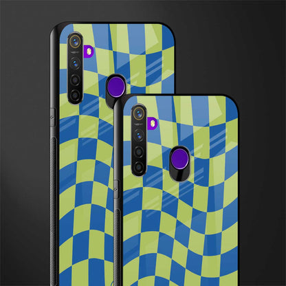 green blue trippy check pattern glass case for realme 5s image-2