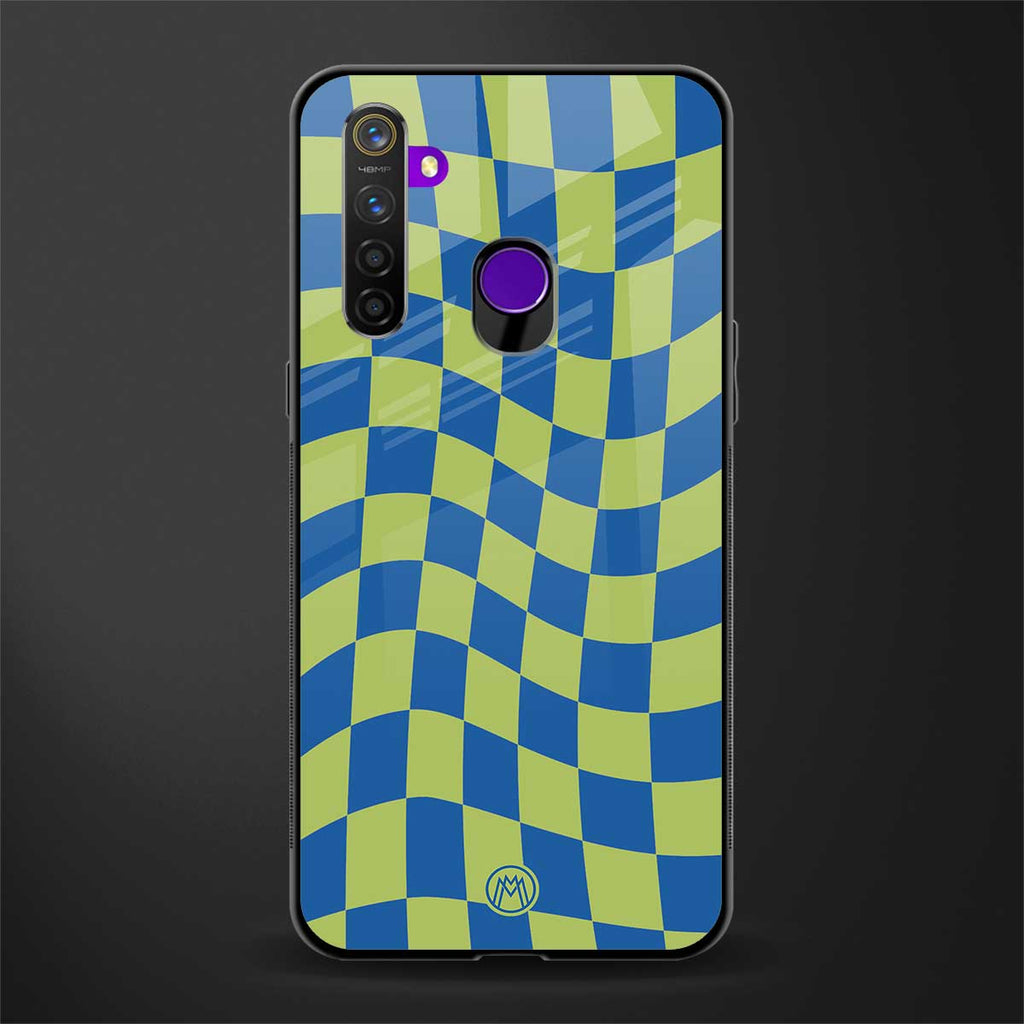 green blue trippy check pattern glass case for realme 5i image