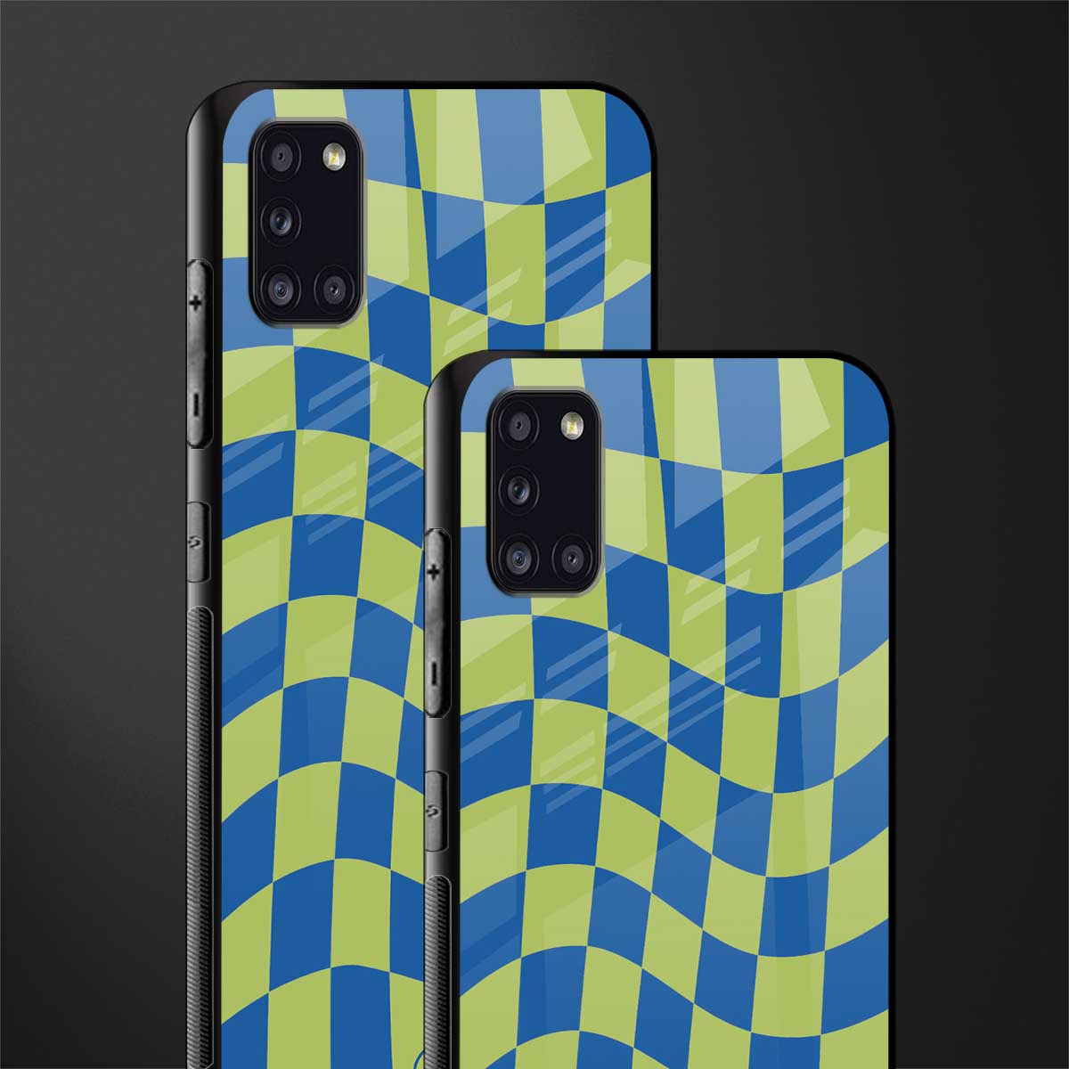 green blue trippy check pattern glass case for samsung galaxy a31 image-2