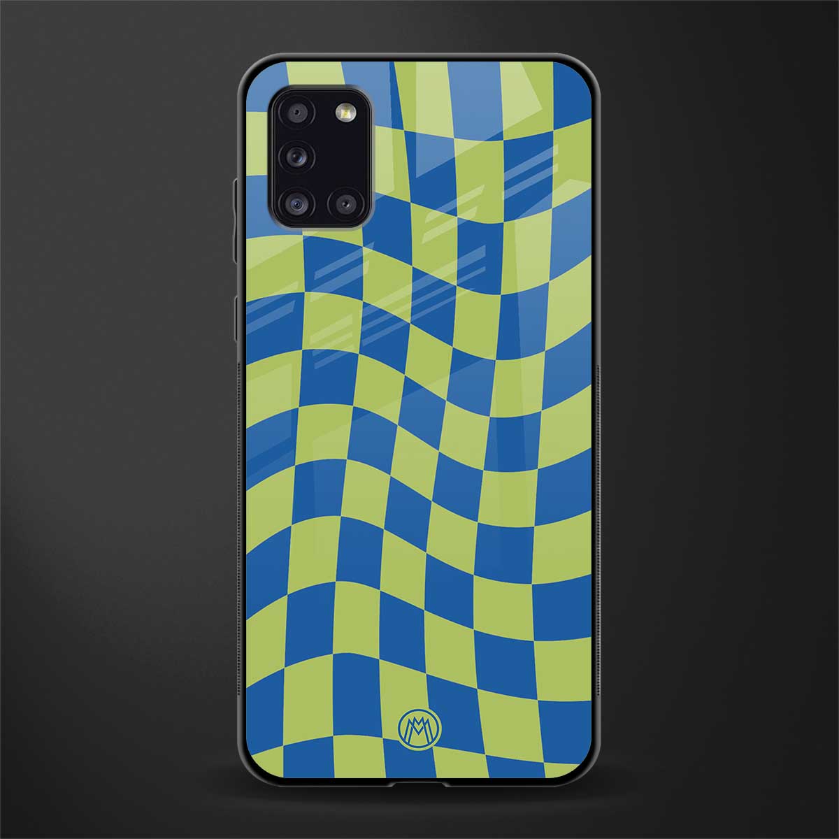 green blue trippy check pattern glass case for samsung galaxy a31 image