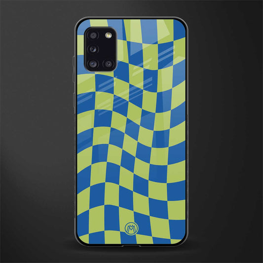 green blue trippy check pattern glass case for samsung galaxy a31 image