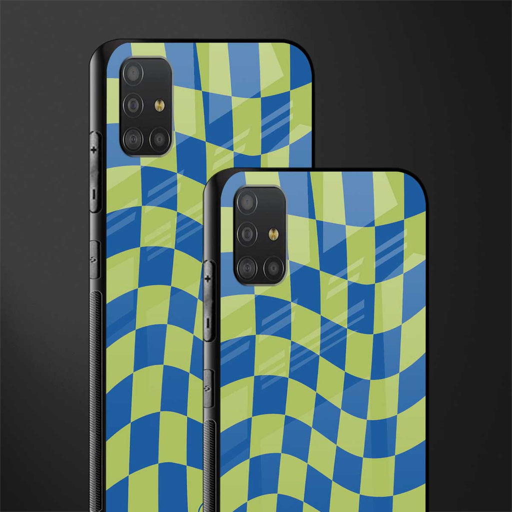 green blue trippy check pattern glass case for samsung galaxy a51 image-2