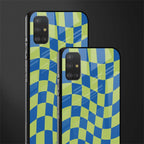 green blue trippy check pattern glass case for samsung galaxy a51 image-2