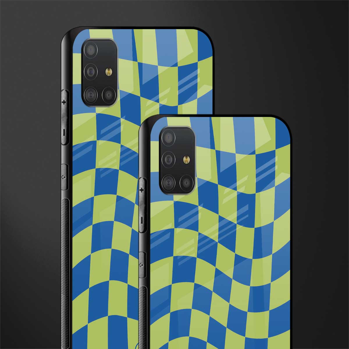 green blue trippy check pattern glass case for samsung galaxy a51 image-2