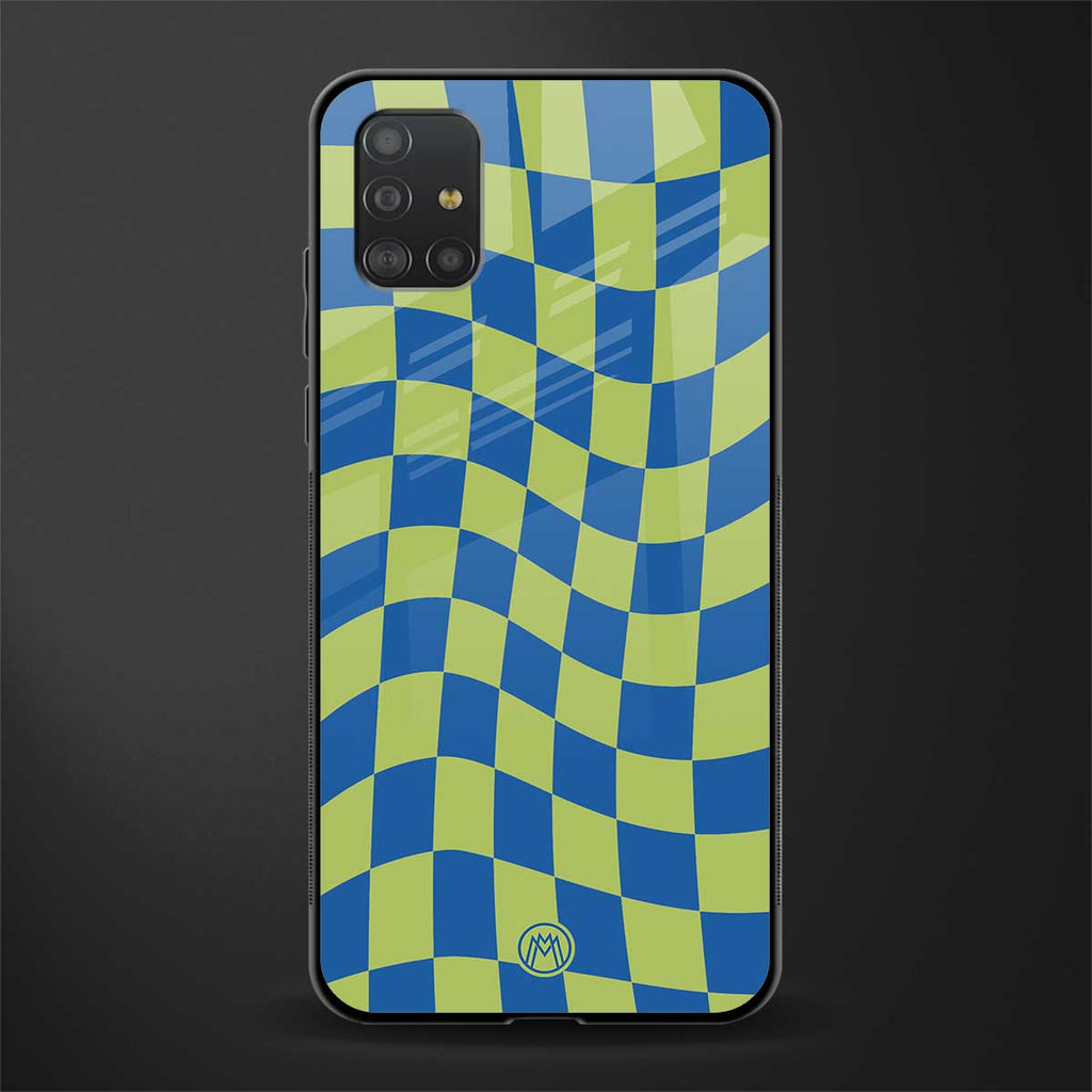 green blue trippy check pattern glass case for samsung galaxy a51 image