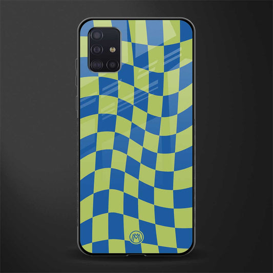 green blue trippy check pattern glass case for samsung galaxy a71 image