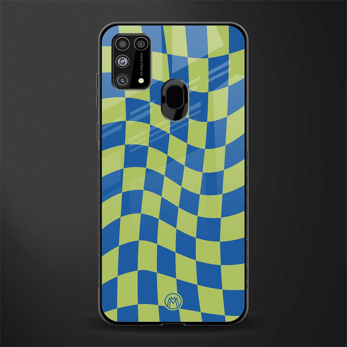 green blue trippy check pattern glass case for samsung galaxy f41 image