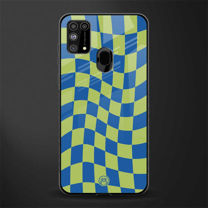 green blue trippy check pattern glass case for samsung galaxy f41 image