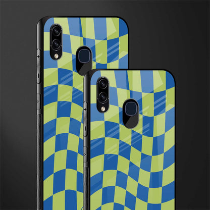 green blue trippy check pattern glass case for samsung galaxy m10s image-2