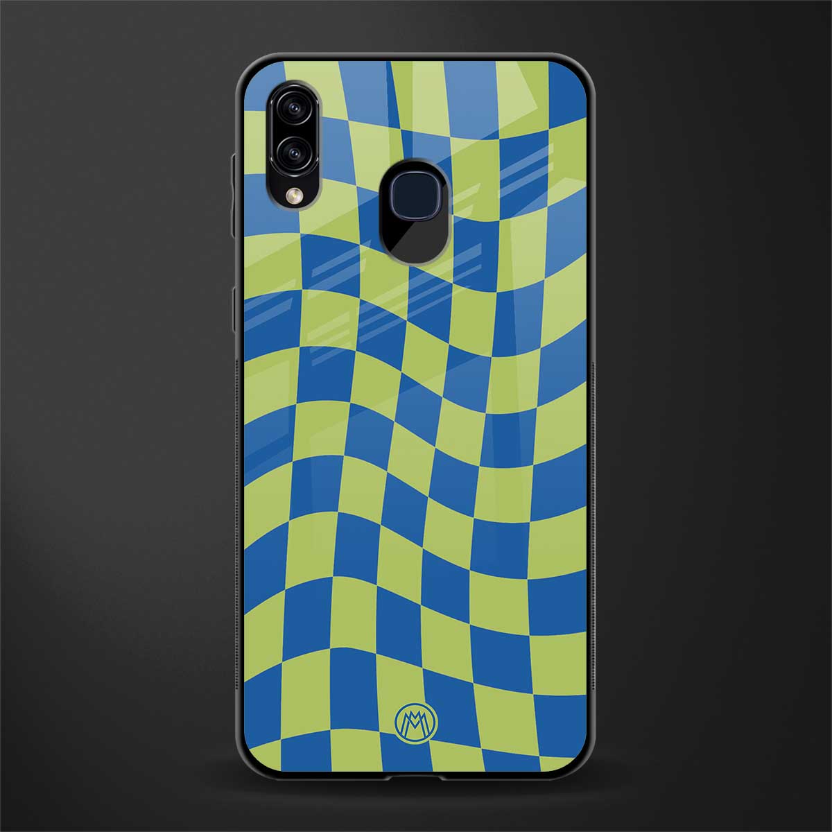 green blue trippy check pattern glass case for samsung galaxy m10s image