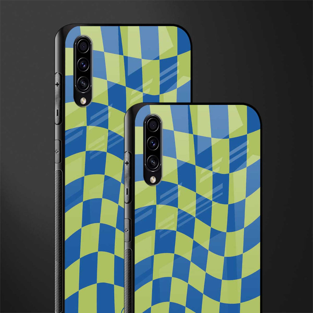 green blue trippy check pattern glass case for samsung galaxy a70 image-2