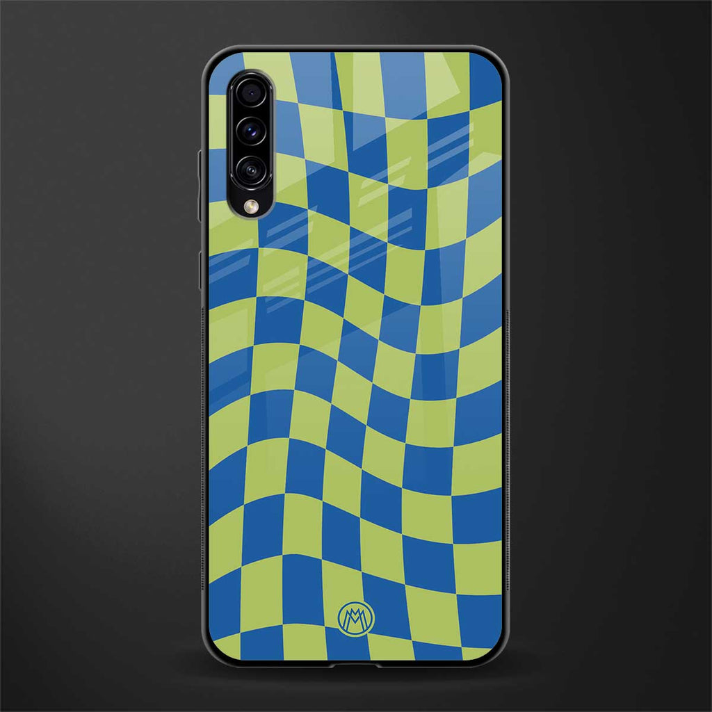 green blue trippy check pattern glass case for samsung galaxy a70 image
