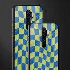 green blue trippy check pattern glass case for redmi note 8 pro image-2
