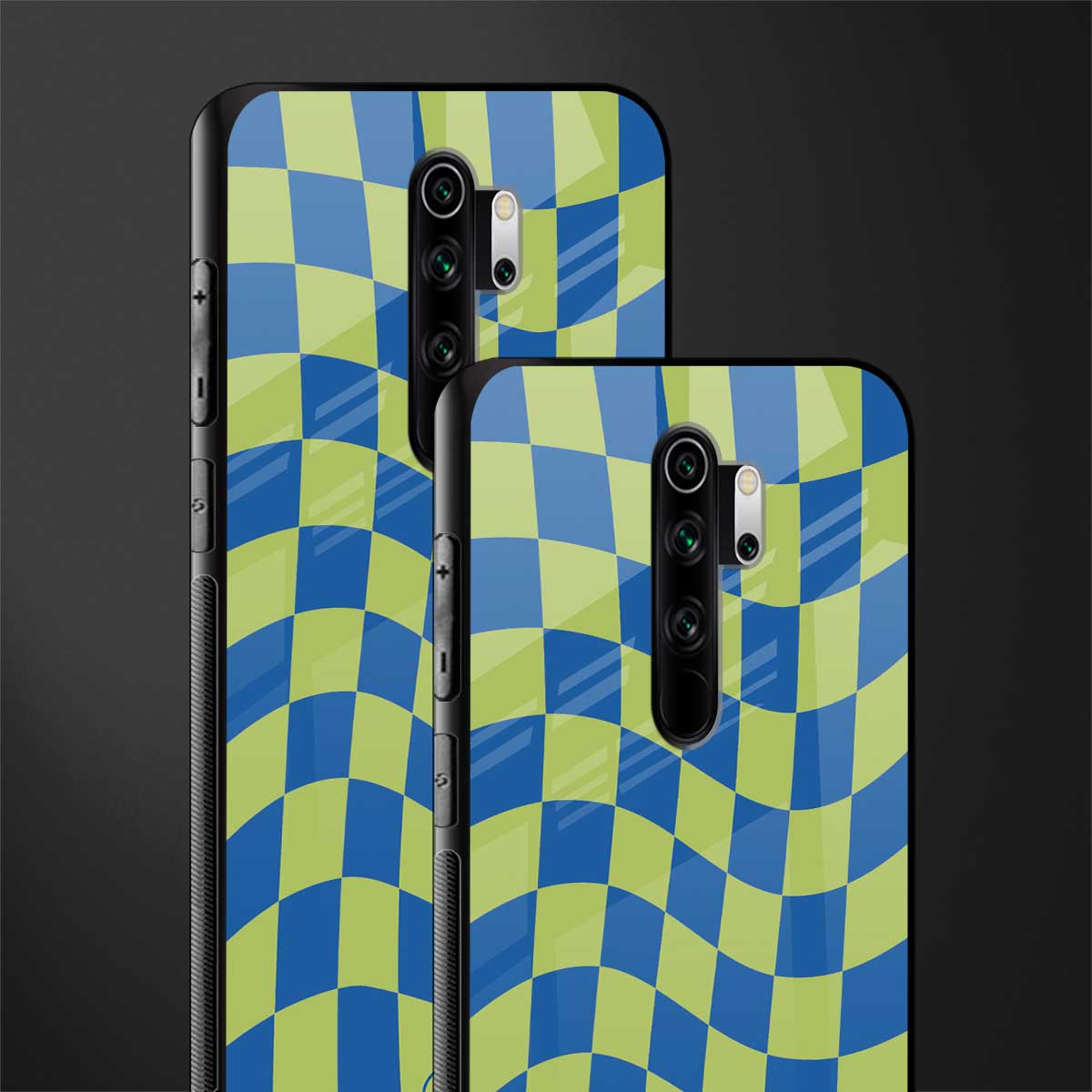 green blue trippy check pattern glass case for redmi note 8 pro image-2