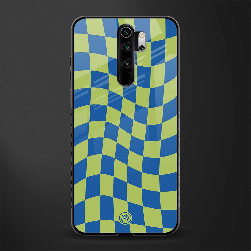 green blue trippy check pattern glass case for redmi note 8 pro image