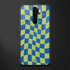 green blue trippy check pattern glass case for redmi note 8 pro image