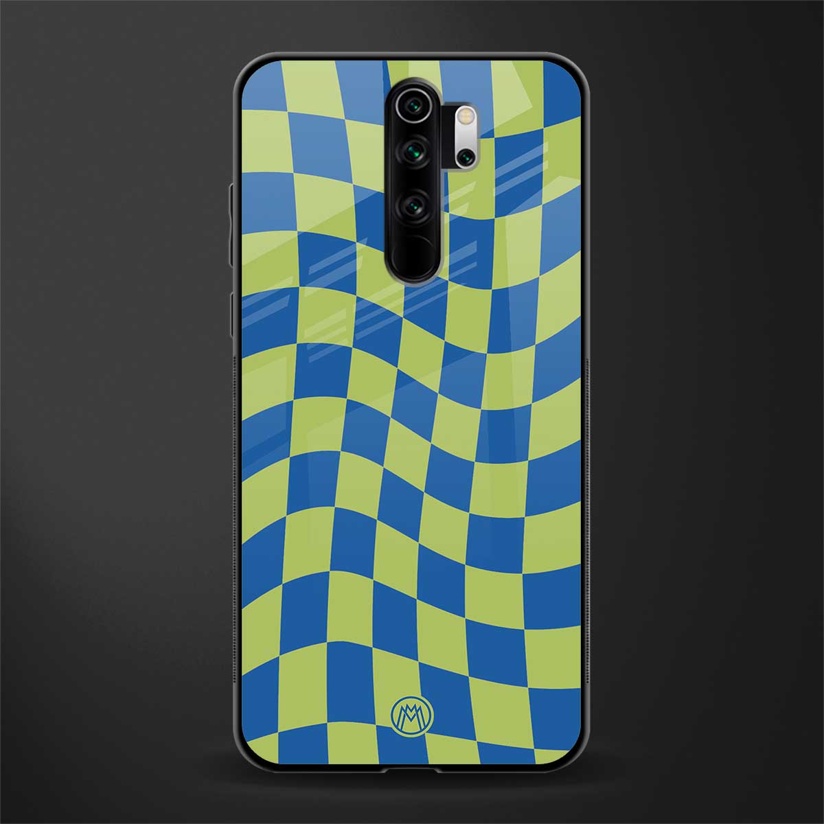 green blue trippy check pattern glass case for redmi note 8 pro image