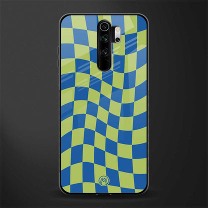 green blue trippy check pattern glass case for redmi note 8 pro image