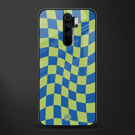 green blue trippy check pattern glass case for redmi note 8 pro image