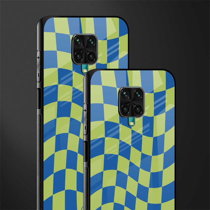 green blue trippy check pattern glass case for redmi note 9 pro max image-2