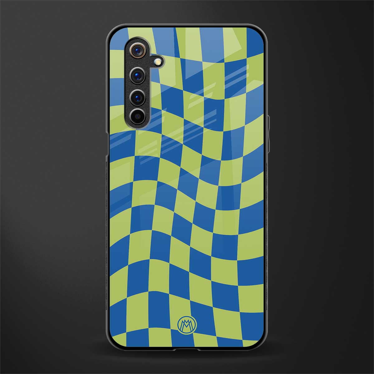 green blue trippy check pattern glass case for realme 6 pro image