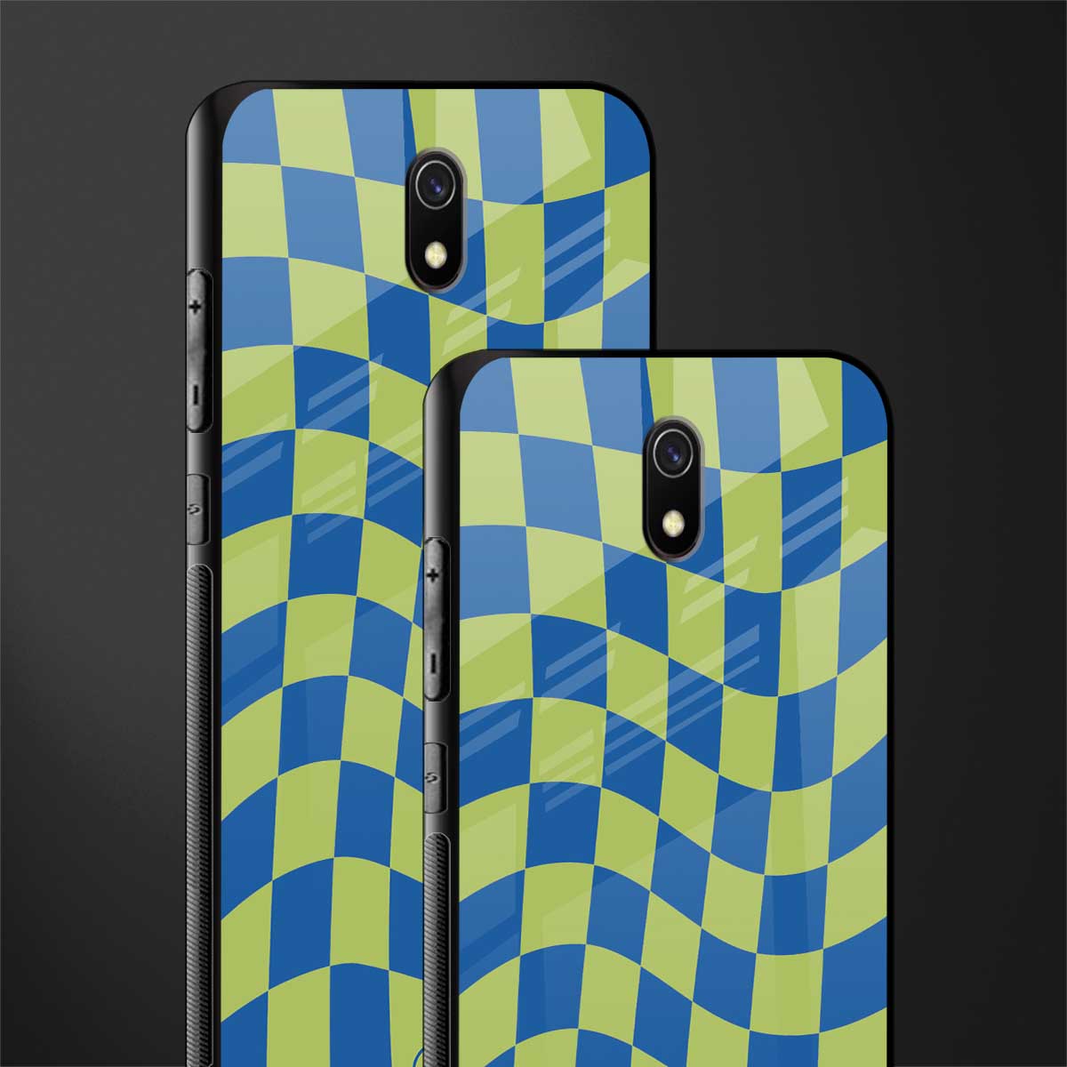 green blue trippy check pattern glass case for redmi 8a image-2