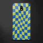 green blue trippy check pattern glass case for redmi 8a image