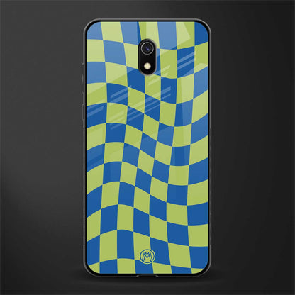green blue trippy check pattern glass case for redmi 8a image