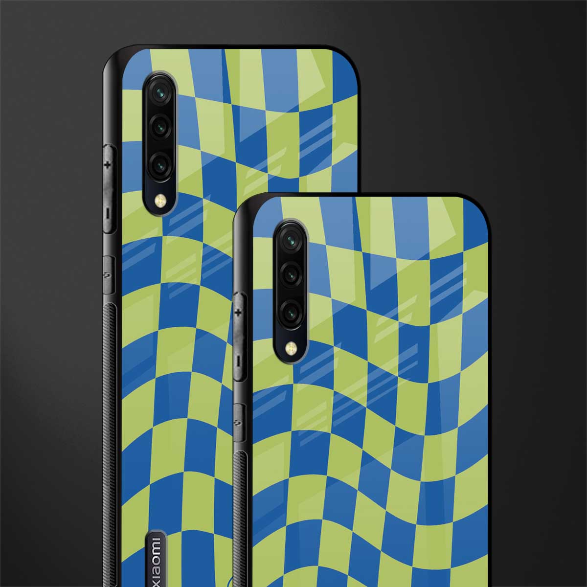 green blue trippy check pattern glass case for mi a3 redmi a3 image-2