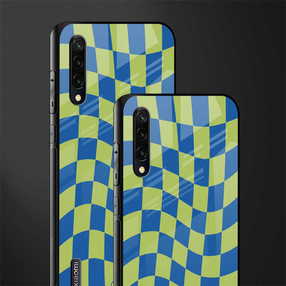 green blue trippy check pattern glass case for mi a3 redmi a3 image-2