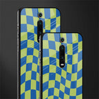 green blue trippy check pattern glass case for redmi k20 pro image-2