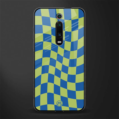 green blue trippy check pattern glass case for redmi k20 image