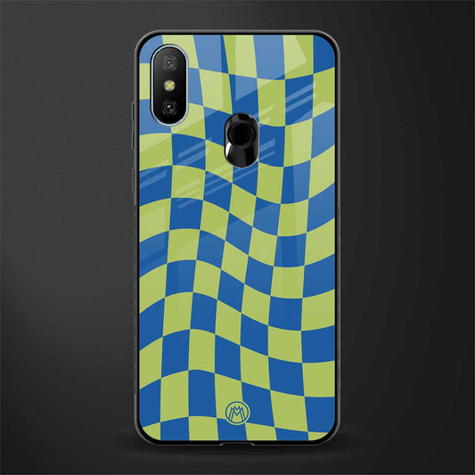 green blue trippy check pattern glass case for redmi 6 pro image