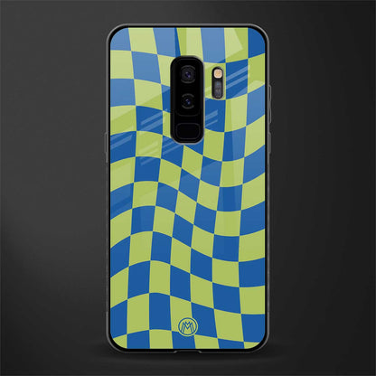 green blue trippy check pattern glass case for samsung galaxy s9 plus image