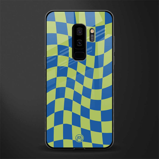 green blue trippy check pattern glass case for samsung galaxy s9 plus image