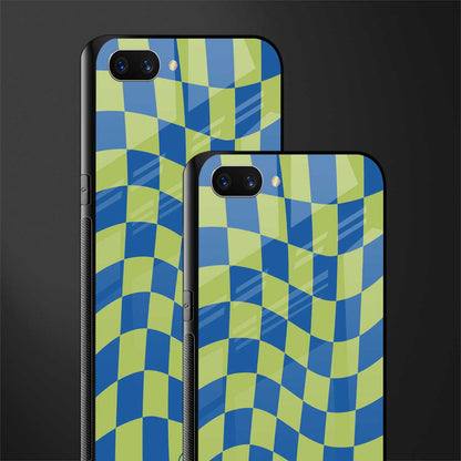 green blue trippy check pattern glass case for oppo a3s image-2