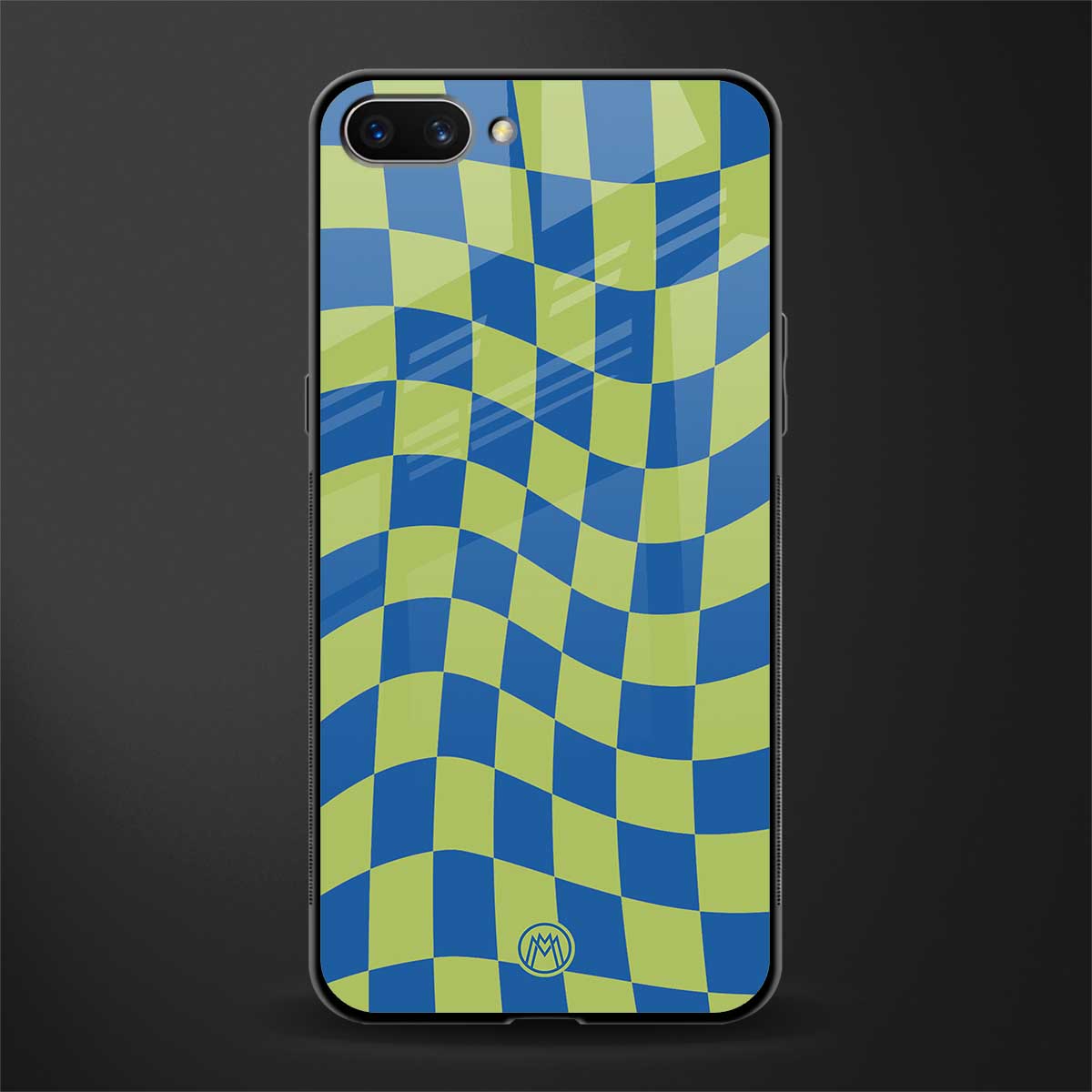 green blue trippy check pattern glass case for oppo a3s image