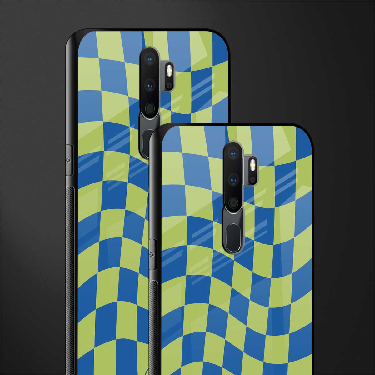 green blue trippy check pattern glass case for oppo a9 2020 image-2