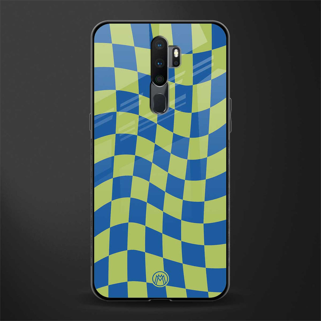 green blue trippy check pattern glass case for oppo a5 2020 image
