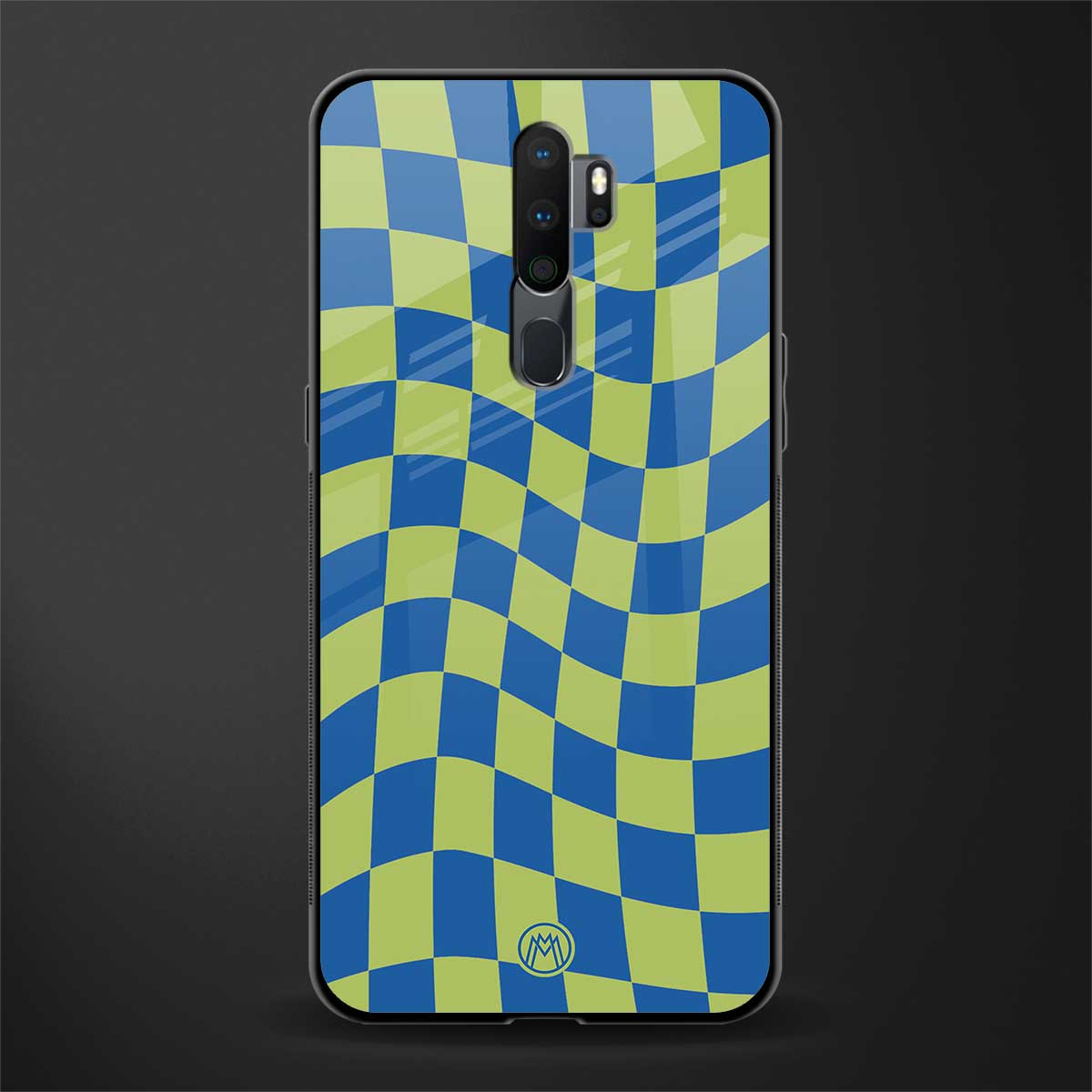 green blue trippy check pattern glass case for oppo a9 2020 image