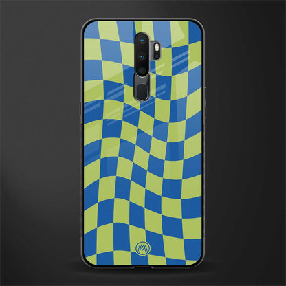 green blue trippy check pattern glass case for oppo a9 2020 image