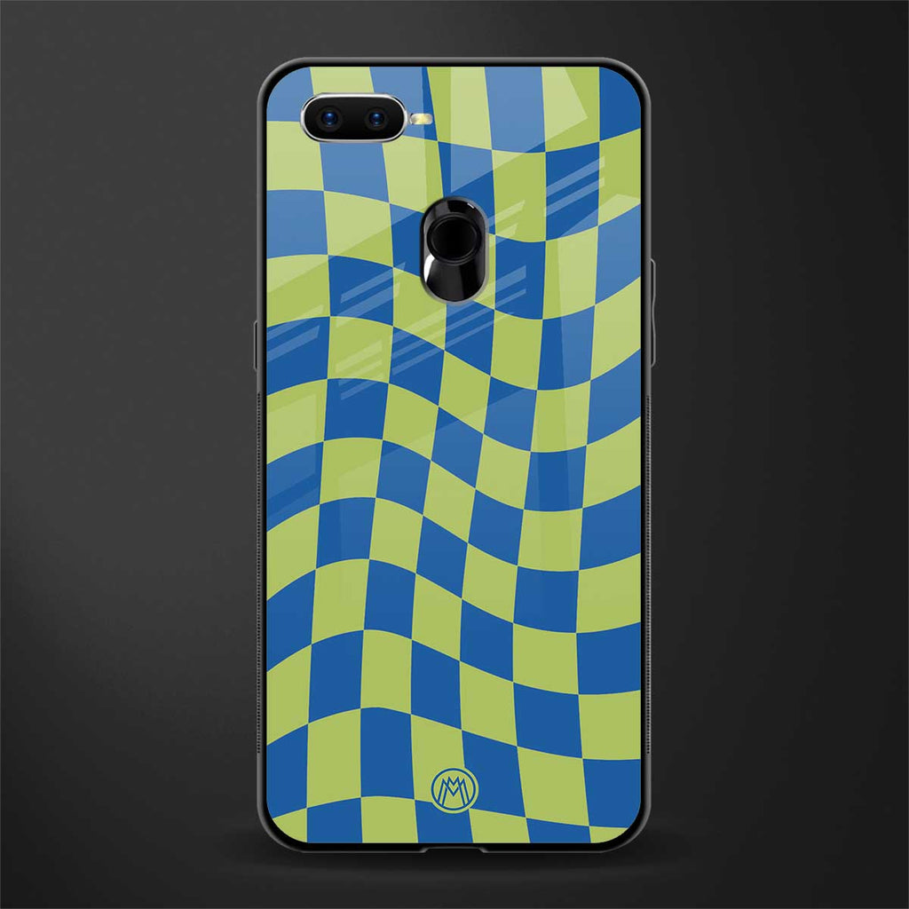 green blue trippy check pattern glass case for oppo a7 image