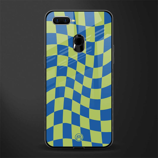 green blue trippy check pattern glass case for oppo a7 image