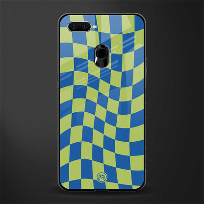 green blue trippy check pattern glass case for oppo a5s image