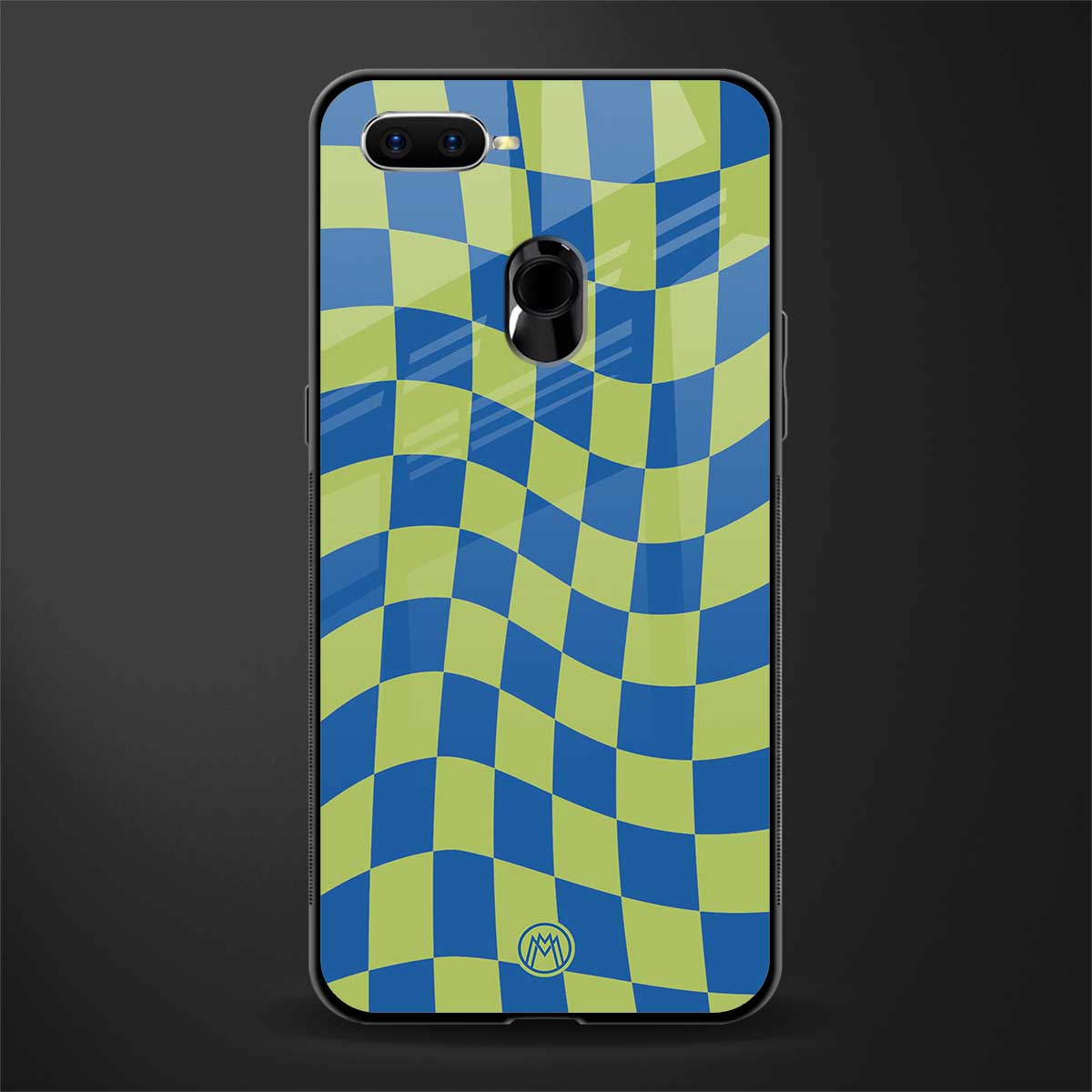 green blue trippy check pattern glass case for oppo a12 image